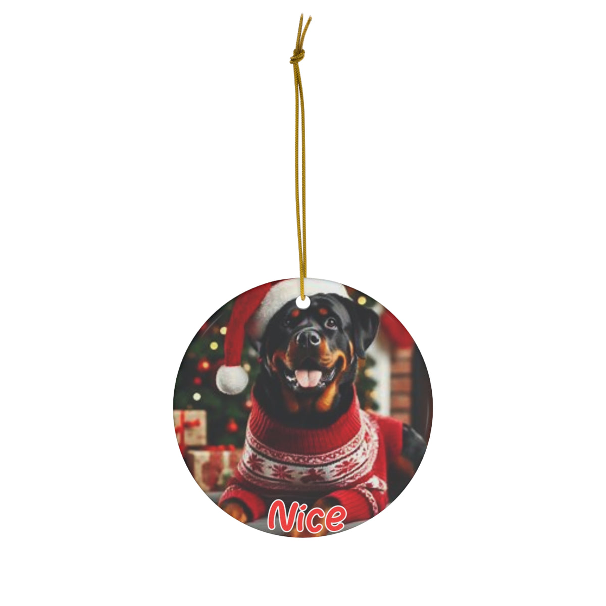 Rottweiler naughty or nice Christmas Ceramic Ornament, 1-Pack
