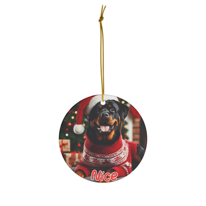 Rottweiler naughty or nice Christmas Ceramic Ornament, 1-Pack