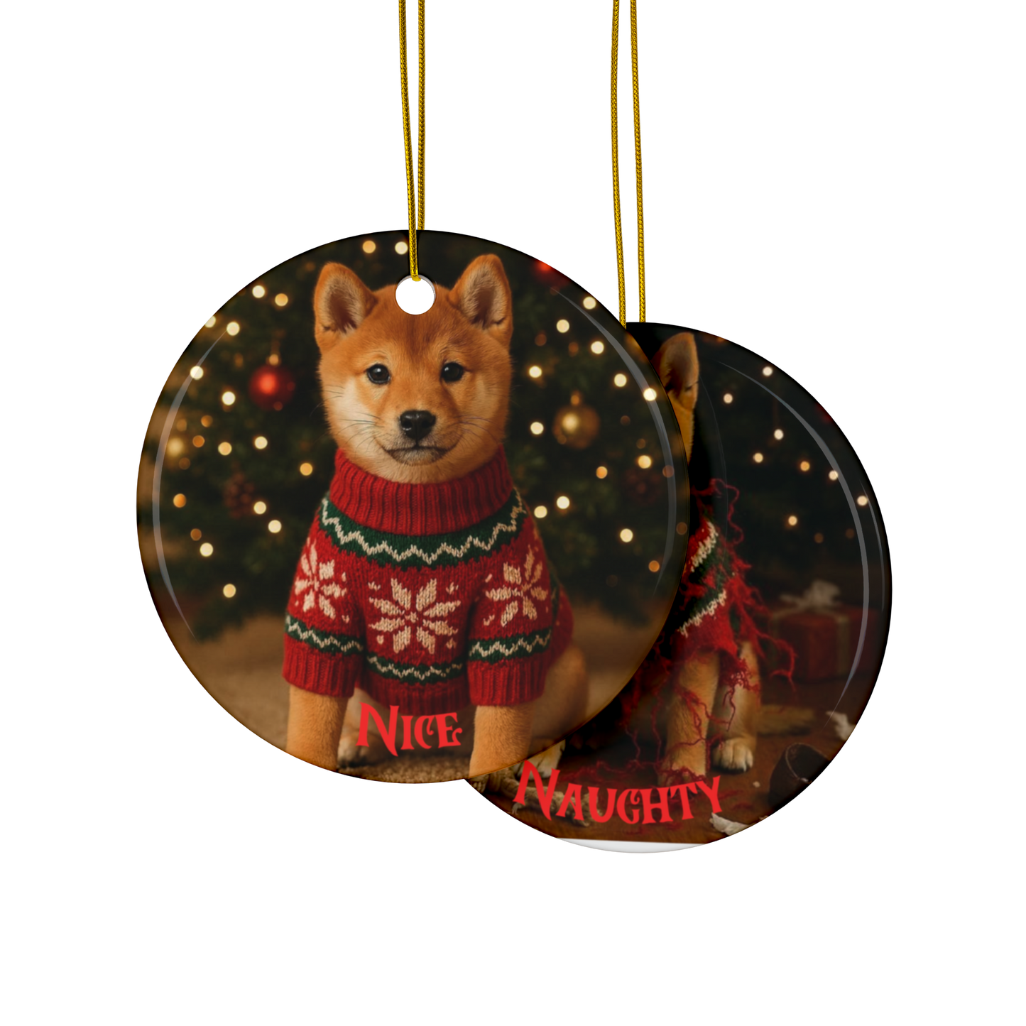 Naughty or Nice Shiba Inu Christmas ornament  (1pc, 3pcs, 5pcs, 10pcs)