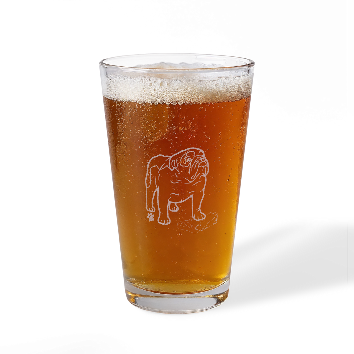Engraved Bulldog Pint Glass - 16 oz Etched Beer Glass