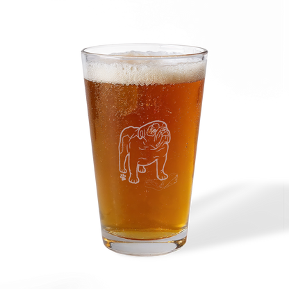 Engraved Bulldog Pint Glass - 16 oz Etched Beer Glass