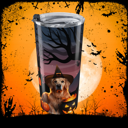 Golden Retriever Witchy Familiar Coffee Tumbler - Haunted Mansion Halloween Drinkware