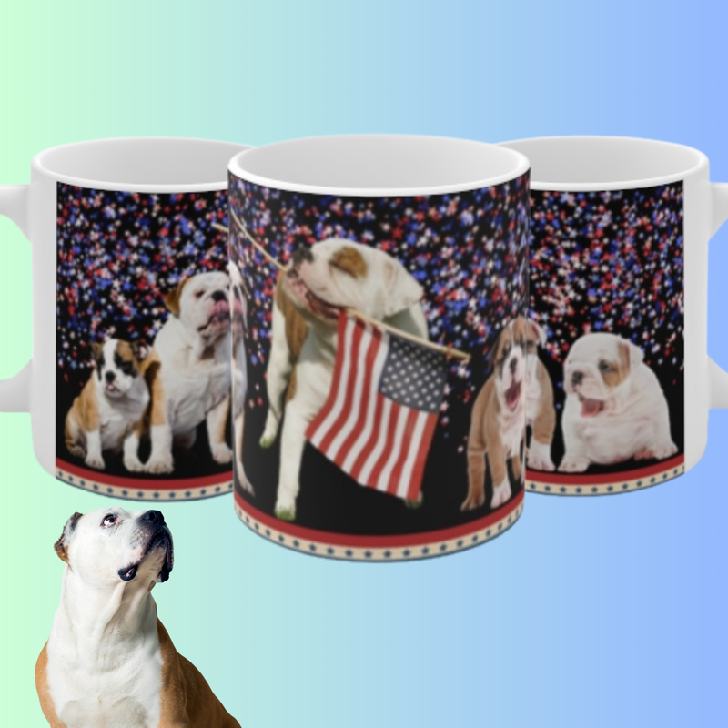 American Bulldog Pack Ceramic Mug 11oz Patriotic Design