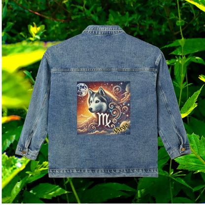 Virgo Siberian Husky Celestial Denim Jacket