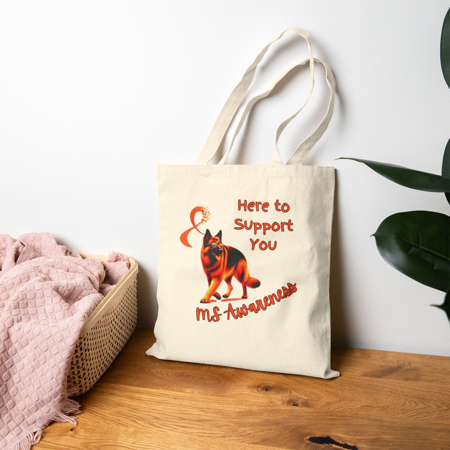 MS Awareness German Shepherd Here to support you Cotton Canvas Tote Bag
