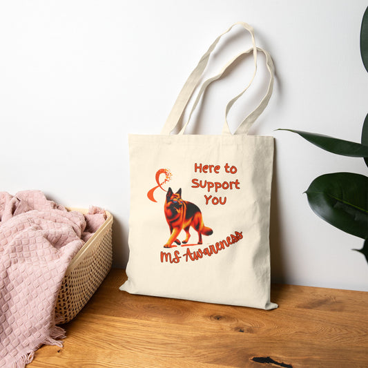 MS Awareness German Shepherd Here to support you Cotton Canvas Tote Bag