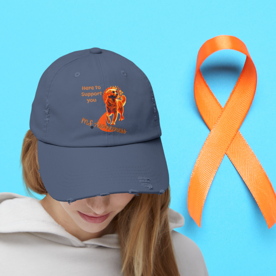 Golden Retriever "Here to Support You" MS Awareness Distressed Cap