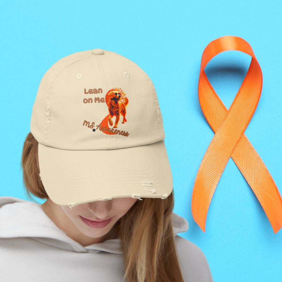 Golden Retriever "Lean on Me" MS Awareness Distressed Cap