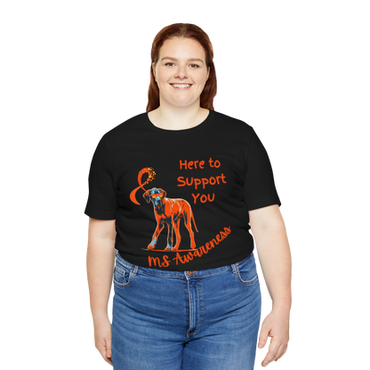 Great Dane MS Awareness T-Shirt – "Here to Support You" Orange Ribbon Tee