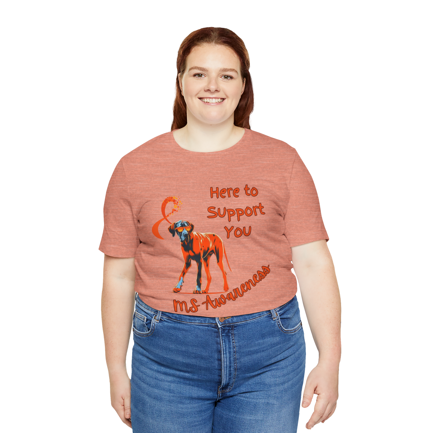 Great Dane MS Awareness T-Shirt – "Here to Support You" Orange Ribbon Tee