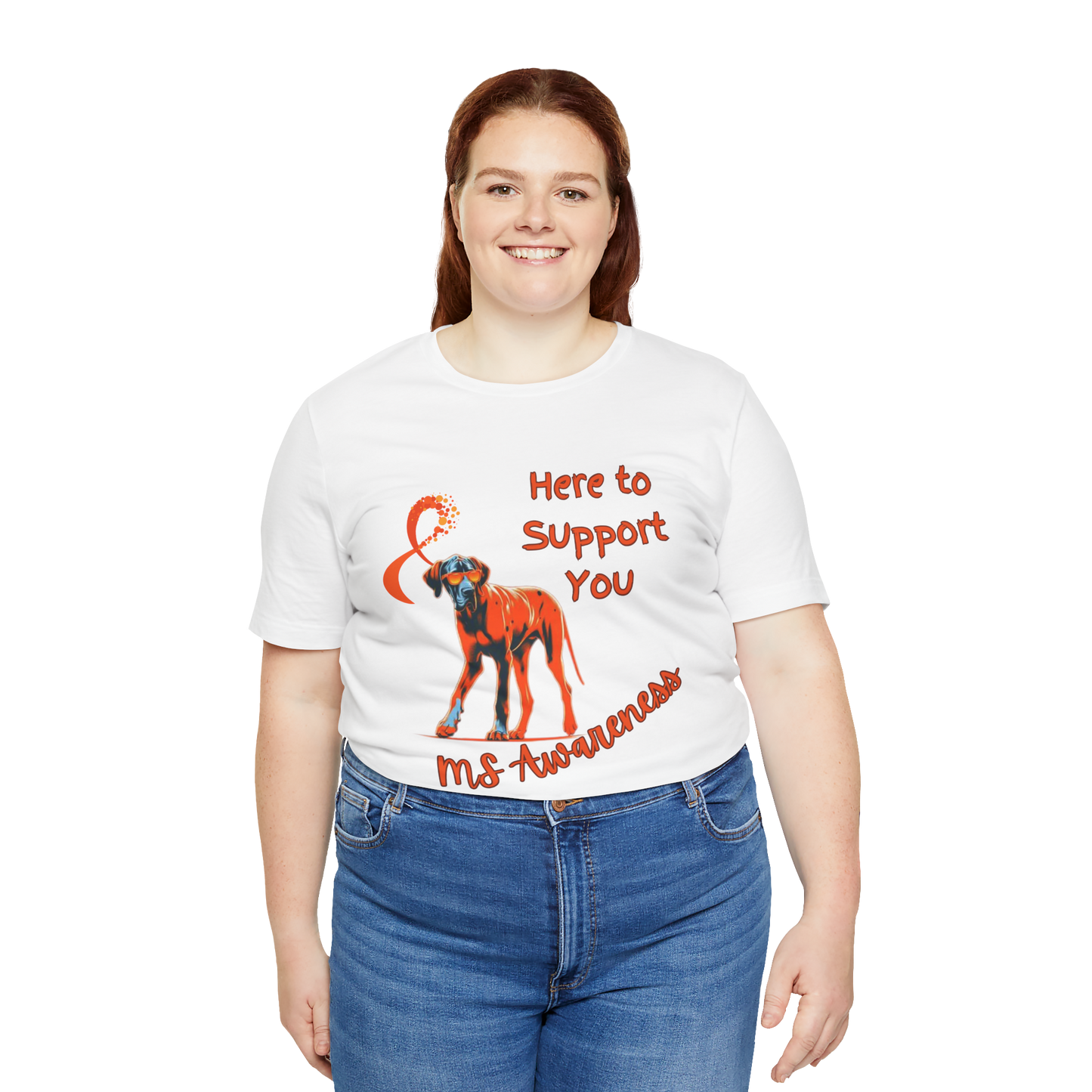 Great Dane MS Awareness T-Shirt – "Here to Support You" Orange Ribbon Tee