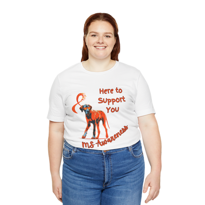 Great Dane MS Awareness T-Shirt – "Here to Support You" Orange Ribbon Tee