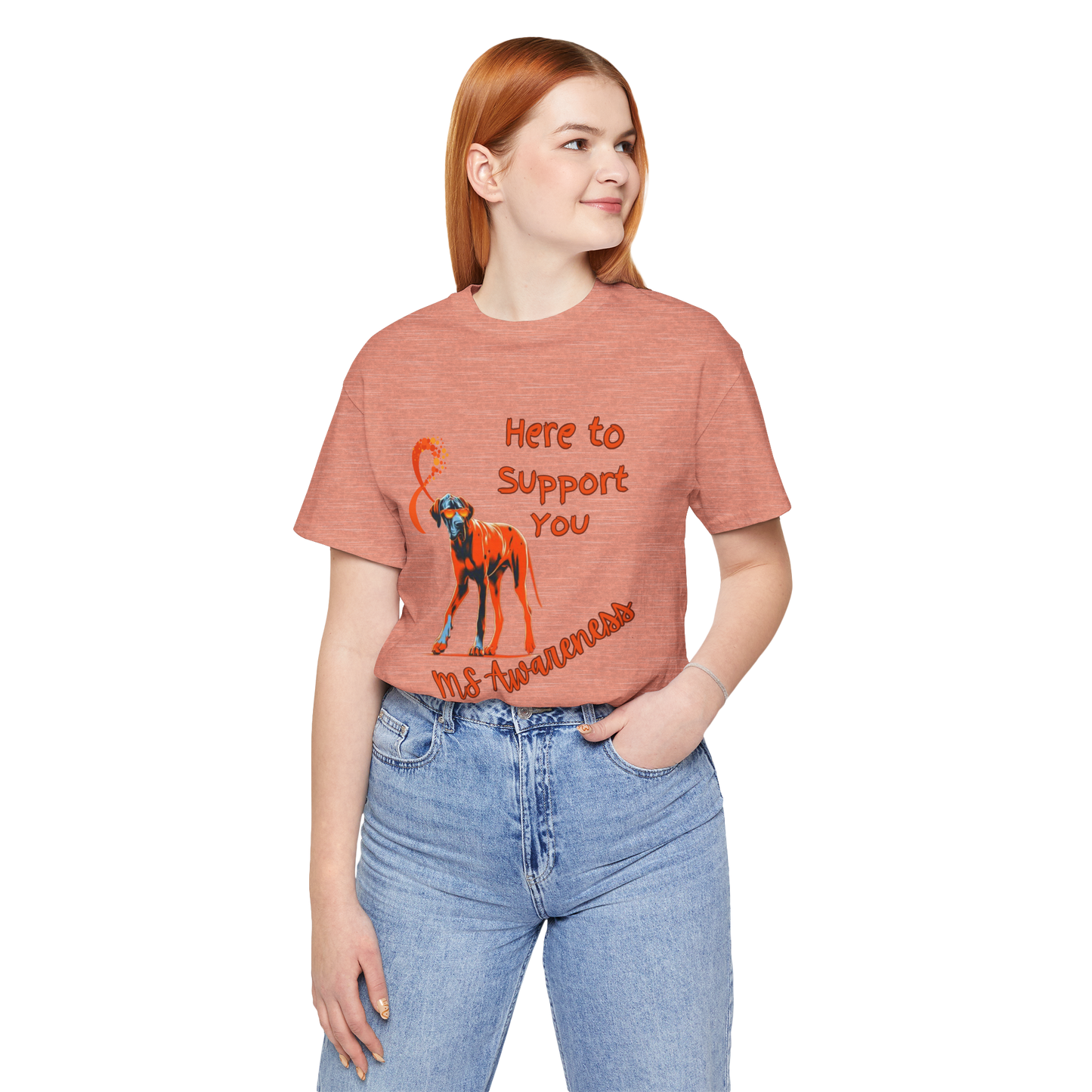 Great Dane MS Awareness T-Shirt – "Here to Support You" Orange Ribbon Tee