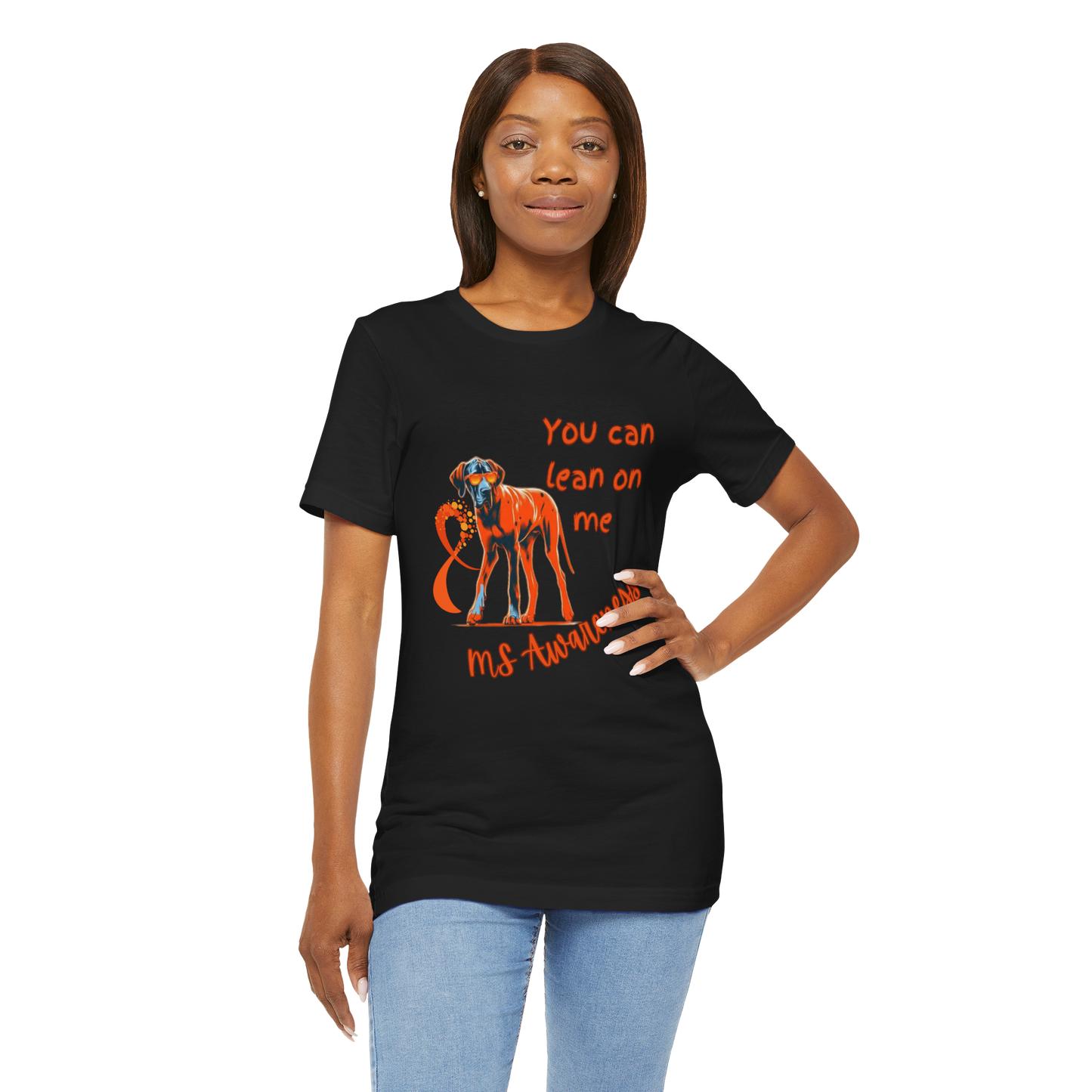Great Dane MS Awareness T-Shirt – "Lean on Me" Orange Ribbon Tee