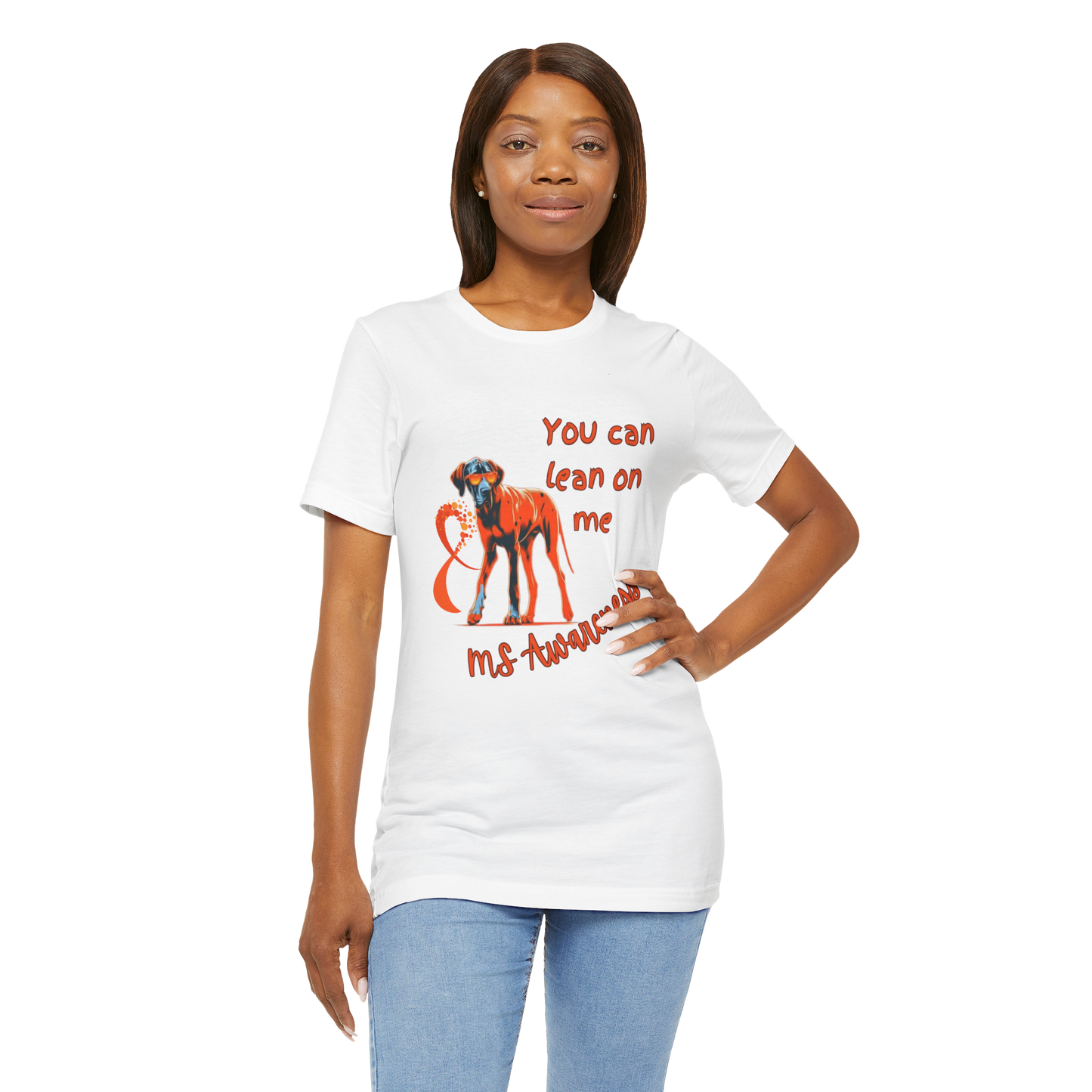 Great Dane MS Awareness T-Shirt – "Lean on Me" Orange Ribbon Tee