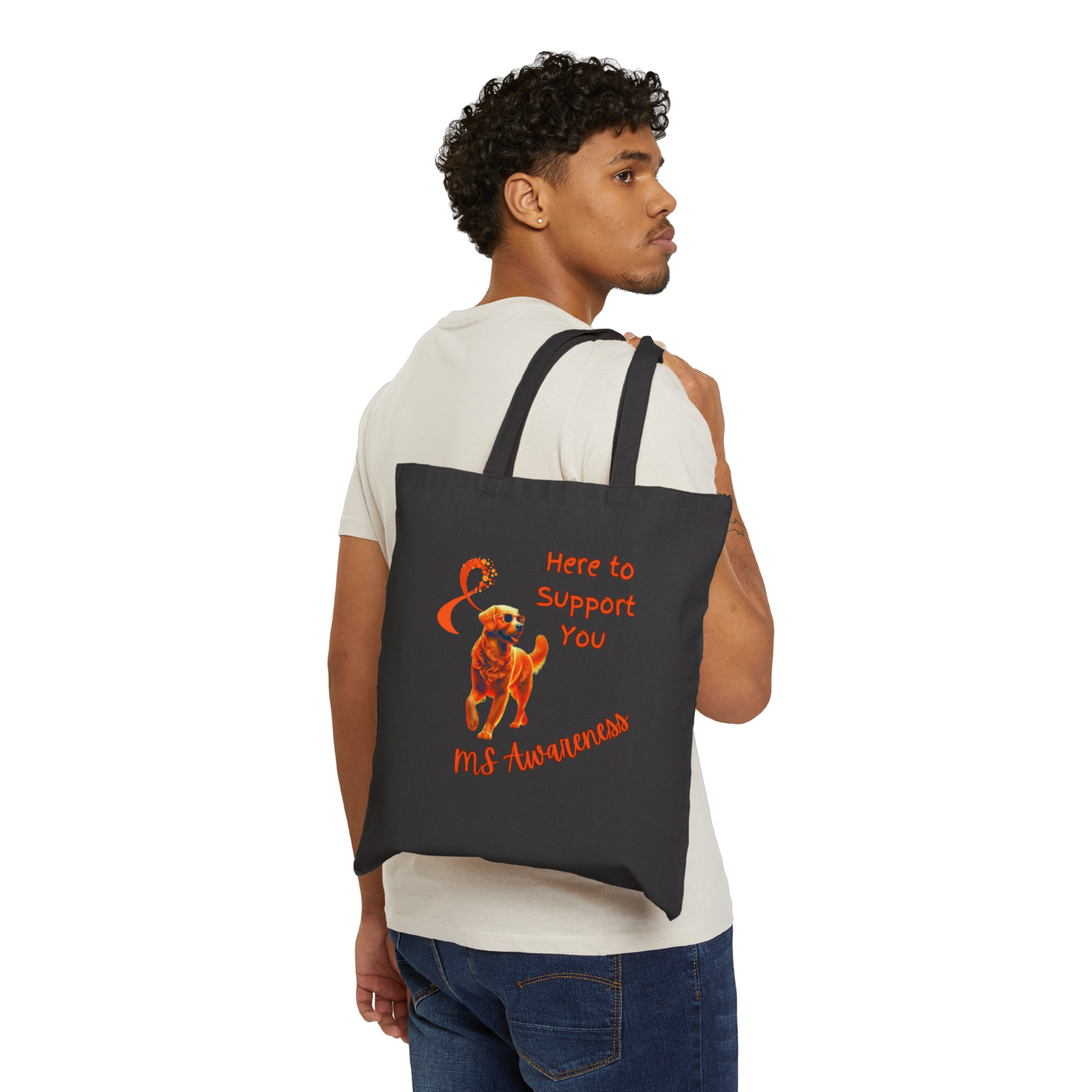 Golden Retriever MS Awareness Tote Bag – "Here to Support You" Cotton Canvas Bag