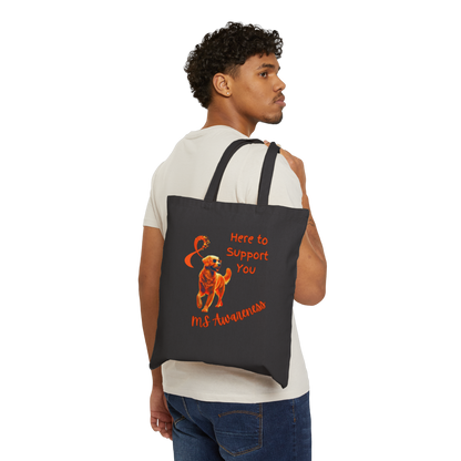 Golden Retriever MS Awareness Tote Bag – "Here to Support You" Cotton Canvas Bag