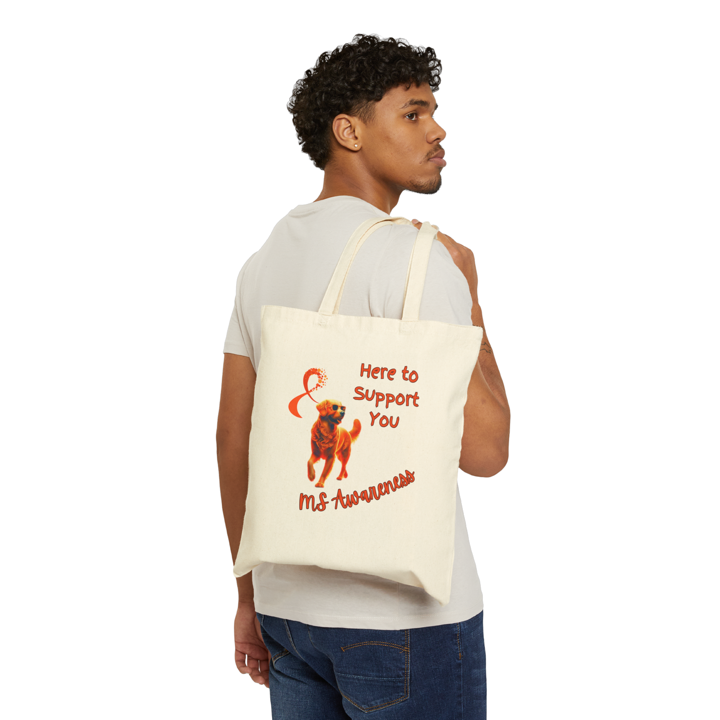Golden Retriever MS Awareness Tote Bag – "Here to Support You" Cotton Canvas Bag