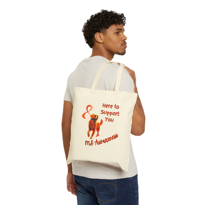 Golden Retriever MS Awareness Tote Bag – "Here to Support You" Cotton Canvas Bag