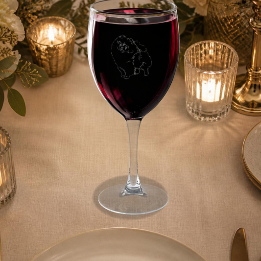 Pomeranian Engraved Wine Glass