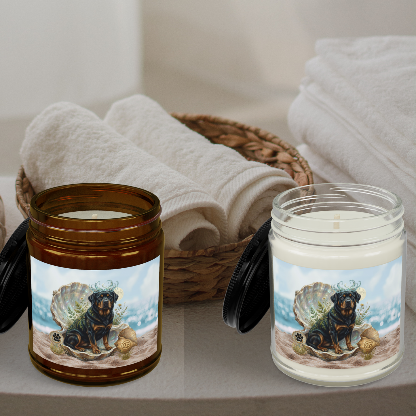 Cancer Zodiac Rottweiler Elements Text-Free Luxury Scented Soy Candle