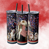 American Bulldog  Dog Pack Patriotic Skinny Tumbler with Straw, 20oz