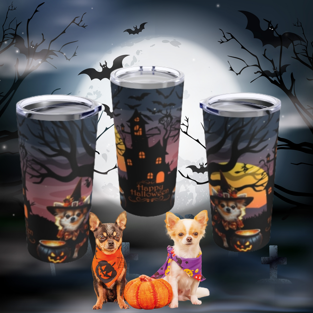 Haunted Mansion Chihuahua Halloween Drink Tumbler
