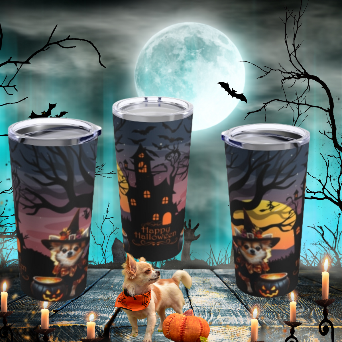 Haunted Mansion Chihuahua Halloween Drink Tumbler