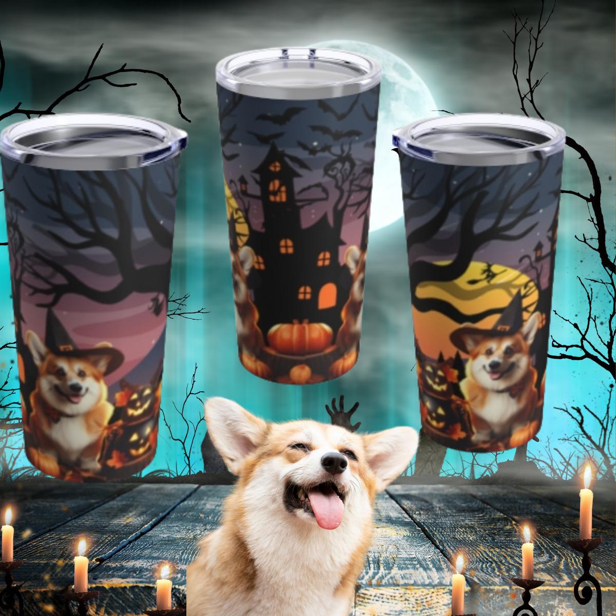 Corgi Halloween Witch tumbler