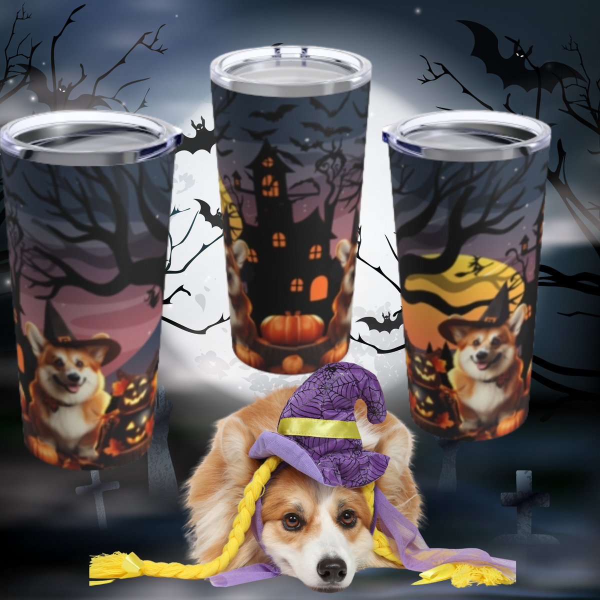Corgi Halloween Witch tumbler