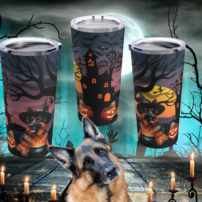German Shepherd Witch Halloween Coffee Tumbler