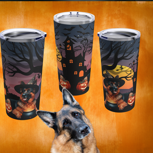 German Shepherd Witch Halloween Coffee Tumbler