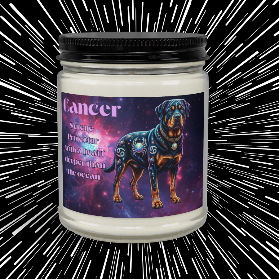 Rottweiler Cancer Zodiac Celestial Soy Candle – Eco-Friendly Scented Jar