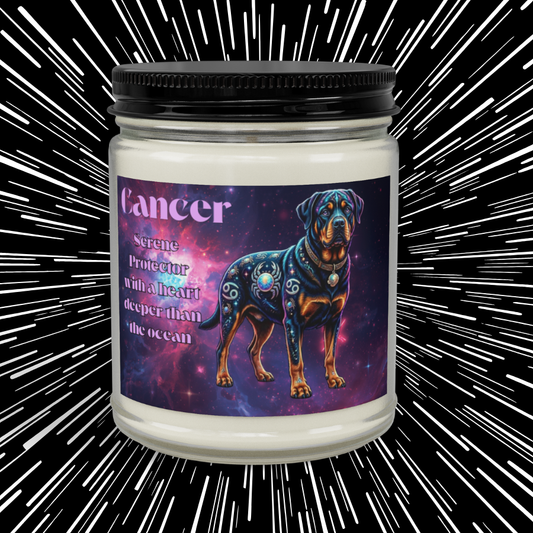 Rottweiler Cancer Zodiac Celestial Soy Candle – Eco-Friendly Scented Jar