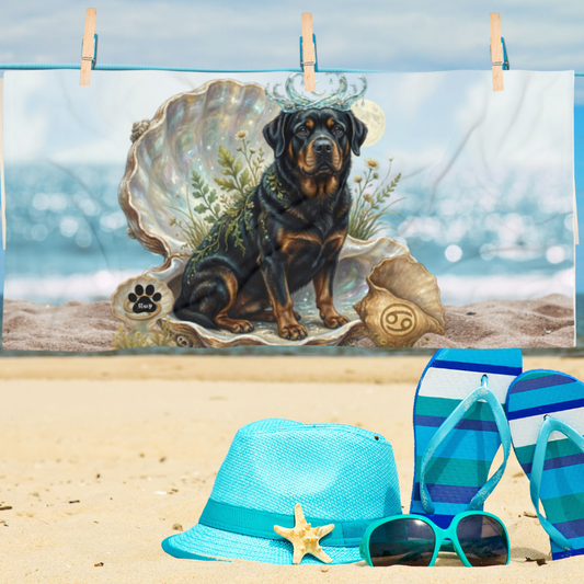 Luxury Cancer Zodiac Rottweiler Beach Towel - Premium Ocean Water Element Astrology Towel