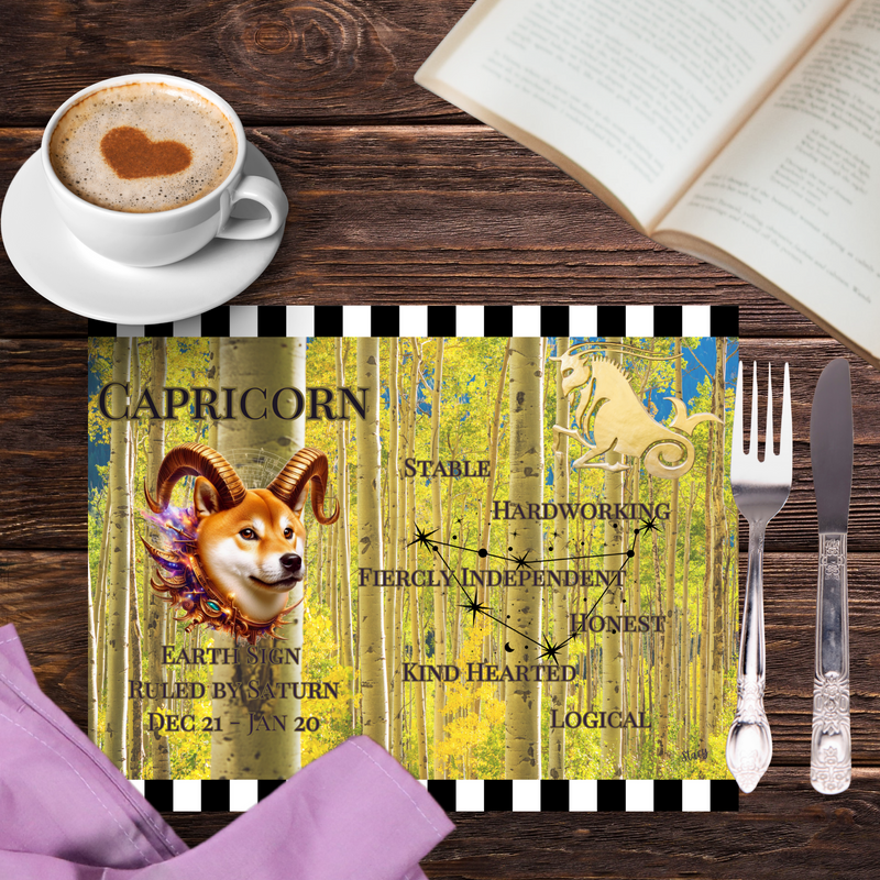 Capricorn as Shiba Inu Placemat, set Capricorn Zodiac Dec 22 - Jan 21