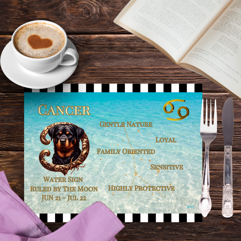 Cancer as Rottweiler Zodiac Placemat, set Cancer June 22 - July 22