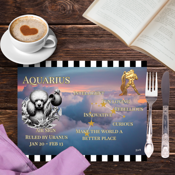 Aquarius as a Poodle Placemat, Canine Astrology Poodle Aquarius Jan 20 - Feb 19