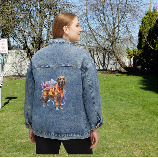 Golden Retriever Leo Zodiac Denim Jacket - Celestial Astrology Jean Jacket