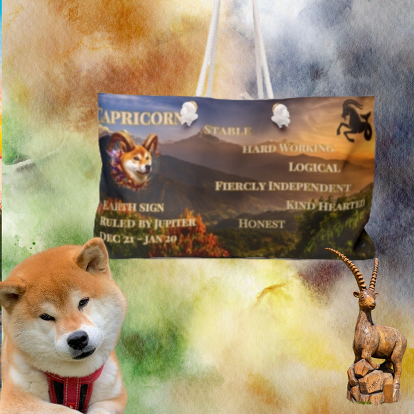 Capricorn as Shiba Inu Weekender Bag. Capricorn zodiac Dec 22 - Jan 21