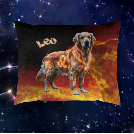 Leo Zodiac Dog Bed – Fiery Golden Retriever Celestial Pet Cushion & Astrology Dog Bed