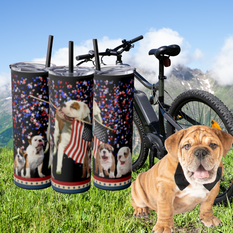 American Bulldog  Dog Pack Patriotic Skinny Tumbler with Straw, 20oz