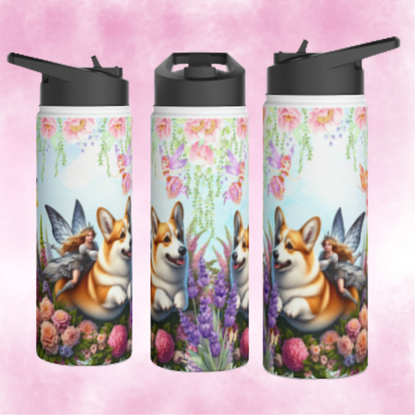 Corgi Fairytale Stainless Steel Water Bottle, Standard Lid