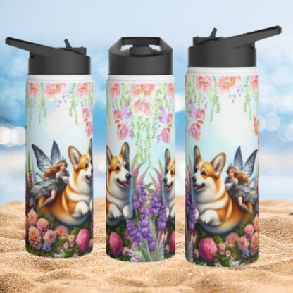 Corgi Fairytale Stainless Steel Water Bottle, Standard Lid