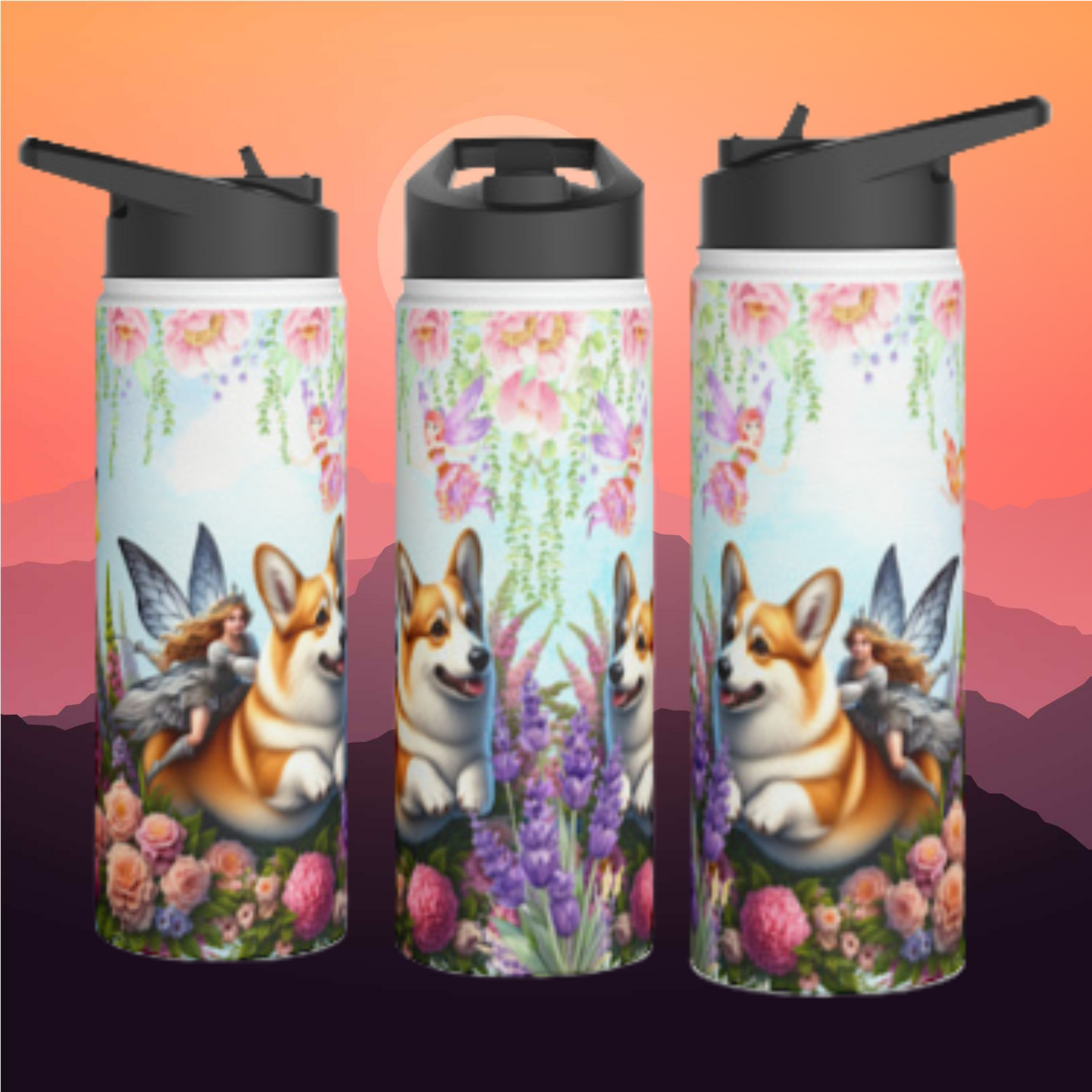 Corgi Fairytale Stainless Steel Water Bottle, Standard Lid