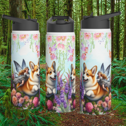 Corgi Fairytale Stainless Steel Water Bottle, Standard Lid