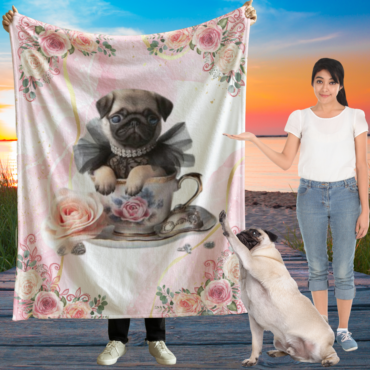 too cute tea cup pug puppy Sherpa Fleece Blanket