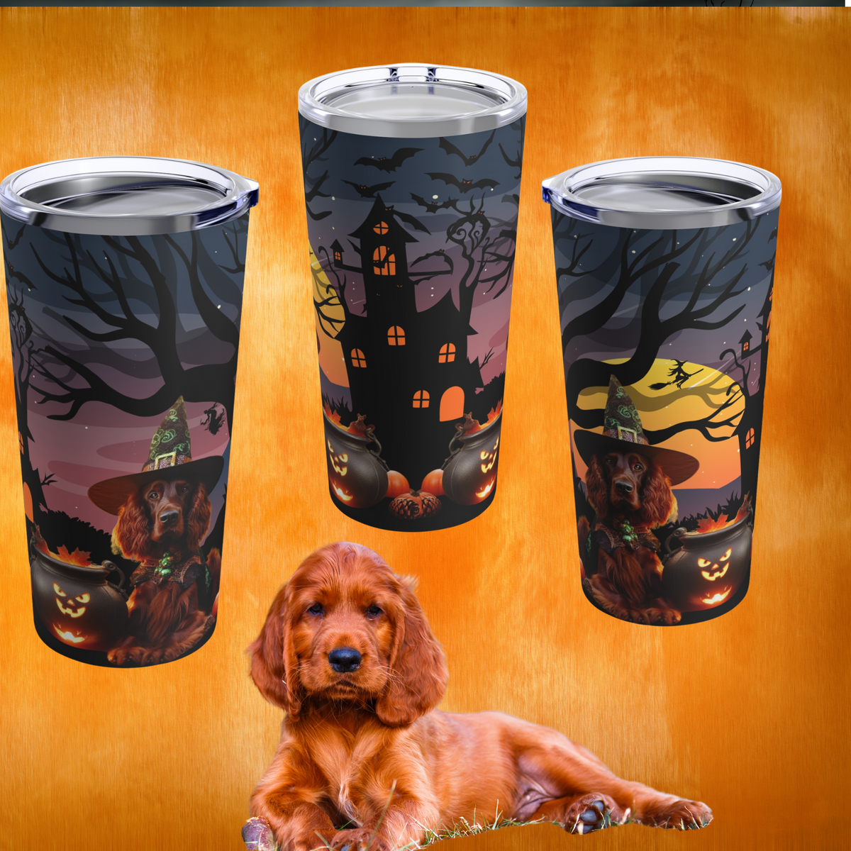 Witchy Irish Setter Tumbler with Lid