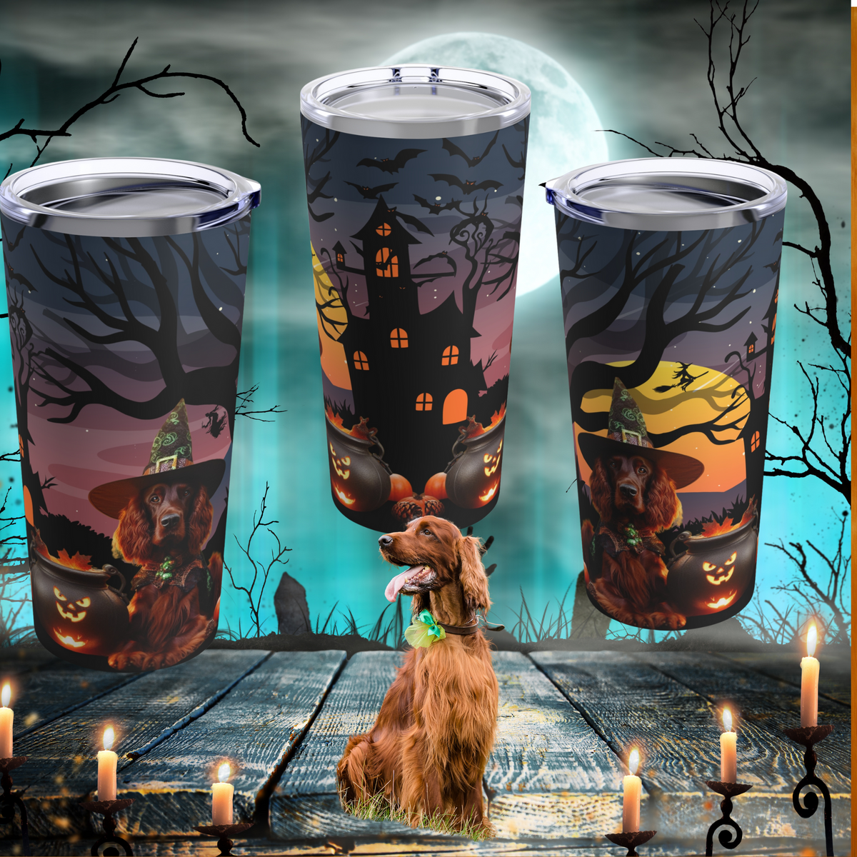 Witchy Irish Setter Tumbler with Lid