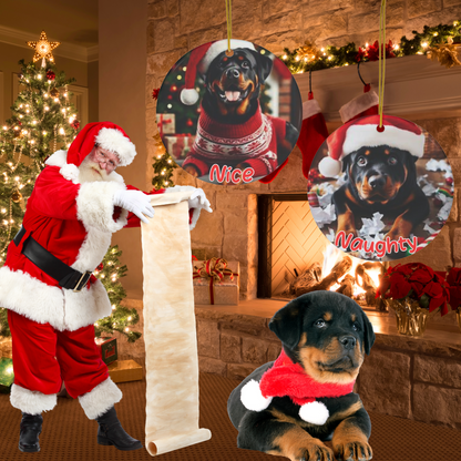 Rottweiler naughty or nice Christmas Ceramic Ornament, 1-Pack